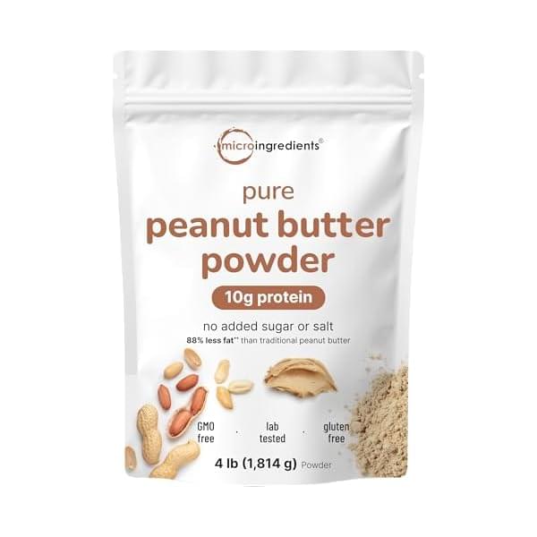 Pure PB Peanut Butter Powder, 4lbs (64oz) | 10g Protein & 88% Less Fat | No Added Sugar or Salt from Natural Fresh Roasted Peanuts | Mixes Easily for Peanut Butter Spread & Protein Powder | Non-GMO