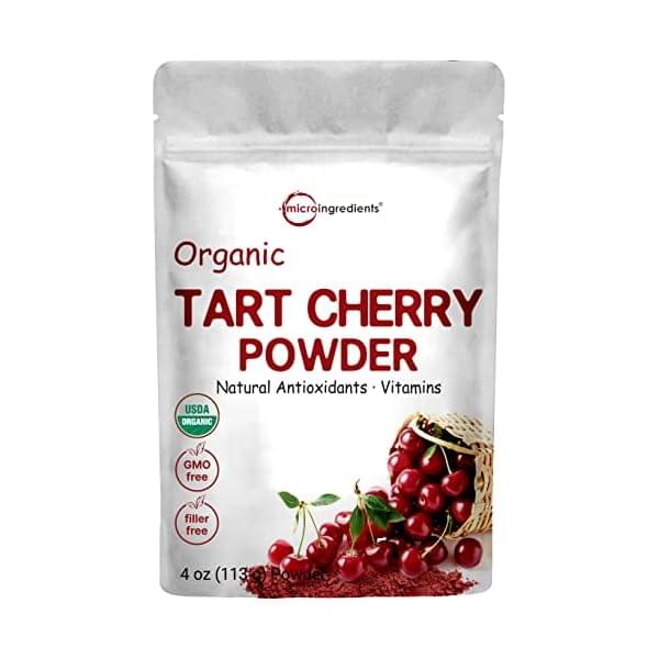 Organic Tart Cherry powder, 4oz | 100% Natural Fruit Powder | US Grown Tart Cherries Source | No Sugar & Additives | Great Flavor for Drinks, Smoothie, & Beverages | Non-GMO & Vegan Friendly