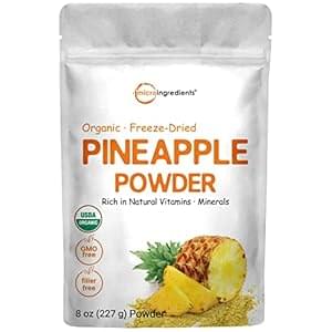 Organic Pineapple Powder, 8oz | 100% Natural Fruit Powder | Freeze-Dried Pineapples Source | No Sugar & Additives | Great Flavor for Drinks, Smoothie, & Beverages | Non-GMO & Vegan Friendly
