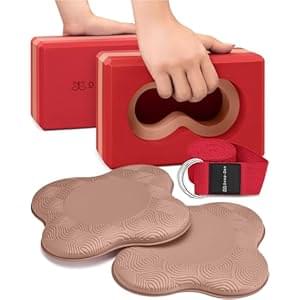 Deep-Zen® Yoga Blocks Wrist Support; Yoga Blocks 2 Pack with Knee Pads and Strap to Put Less Weight on Wrists; Durable, Versatile Yoga Brick Exercise Block Set, Blocks Yoga