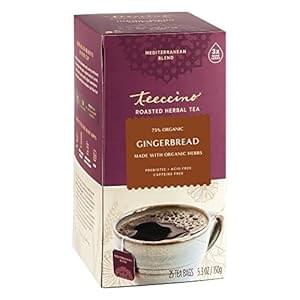 Teeccino Gingerbread Chicory Coffee Alternative – Holiday Dessert Beverage That’s Prebiotic, Caffeine-Free & Acid Free, Medium Roast, 25 Tea Bags