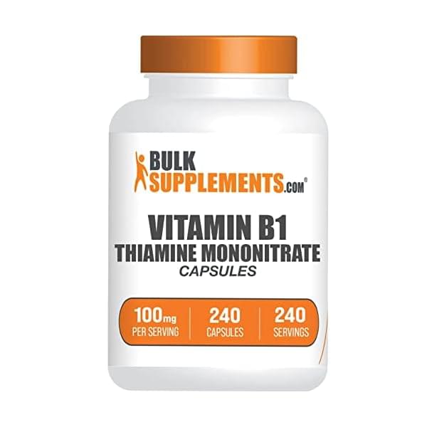 BulkSupplements.com Thiamine Mononitrate Capsules – as Vitamin B1, Thiamine B1 Supplement, Thiamine 100mg – Gluten Free, 1 Capsule per Serving, 240 Capsules (Pack of 1)
