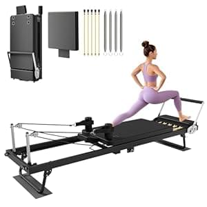 MU 91.5″ Foldable Pilates Reformer Machine with Jump Board & Dual Resistance – Adjustable Reformer Pilates Machine for Full-Body Home Workout, 500 lbs Capacity, Up to 6’9″ Height Friendly. Black