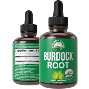 Peak Performance USDA Organic Burdock Root Liquid Drops Supplement. Vegan Extract Tincture for Women and Men. Organic Burdock Root Oil Herb. Zero Sugar, Gluten Free Supplements